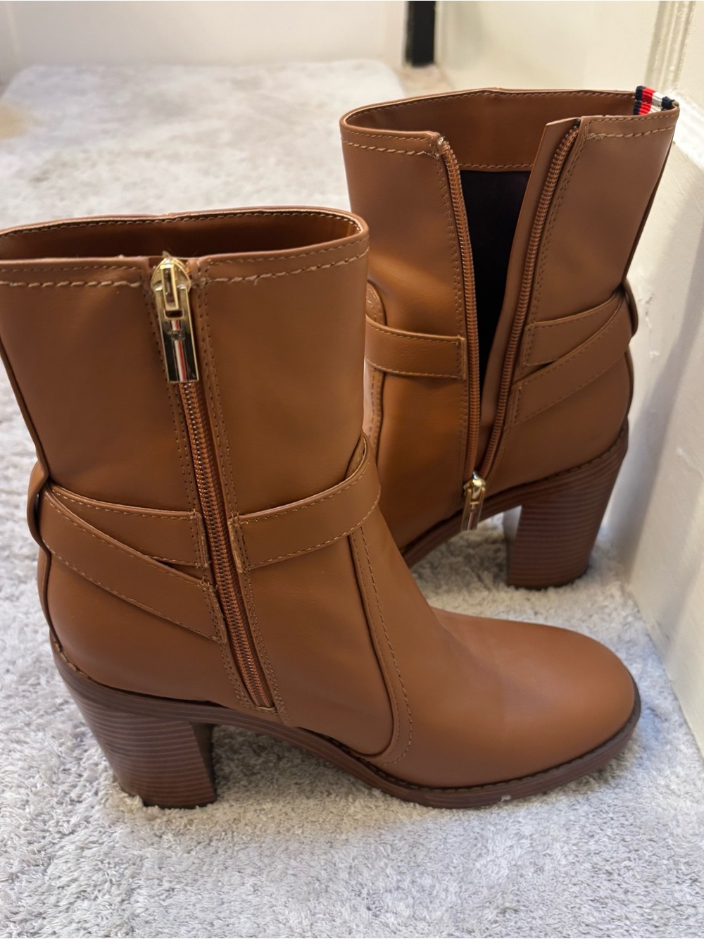Tommy Hilfiger Chestnut Brown Mid-Calf Heeled Boots with Buckle - Picture 3 of 4